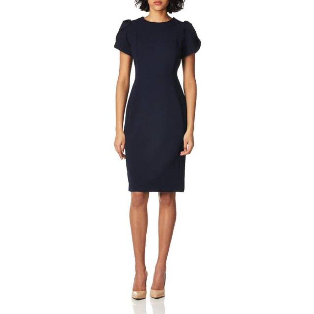 Calvin Klein Navy Blue Petite Tulip-Sleeve Sheath Dress